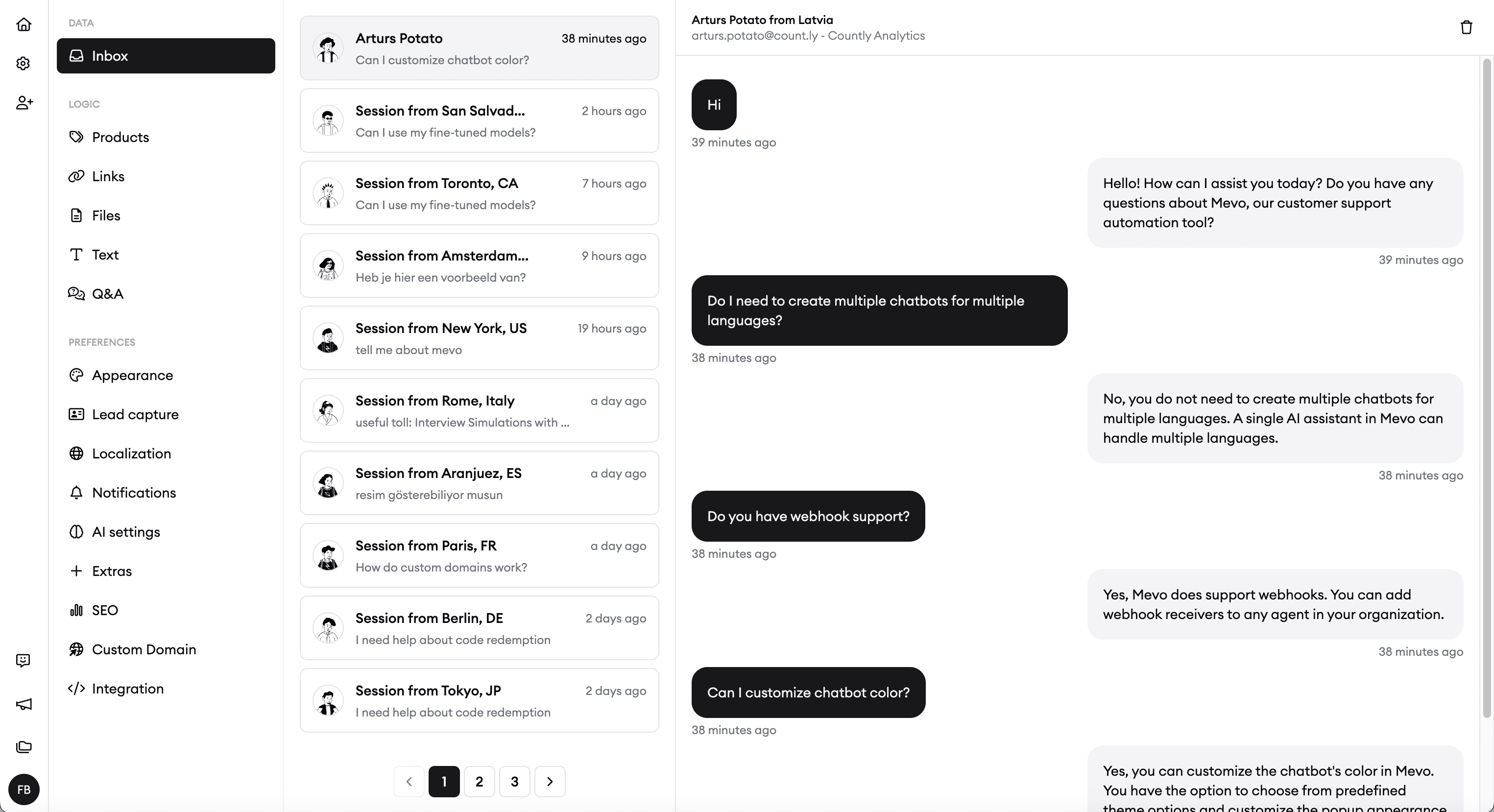 A quick image from Mevo's Inbox view