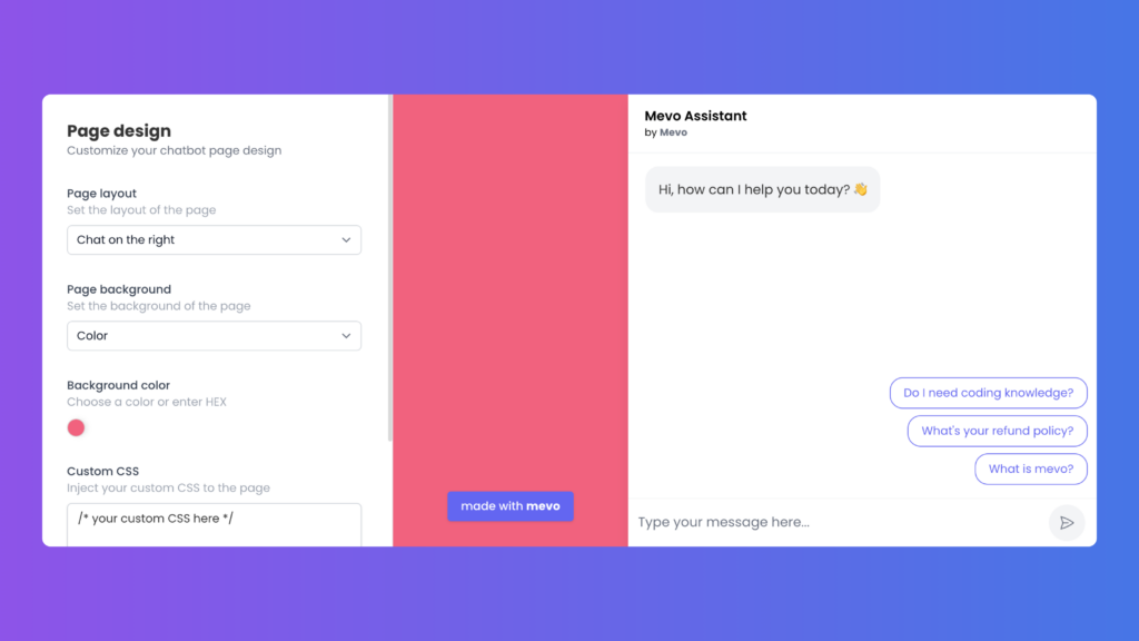 Customize your chatbot pages without code.